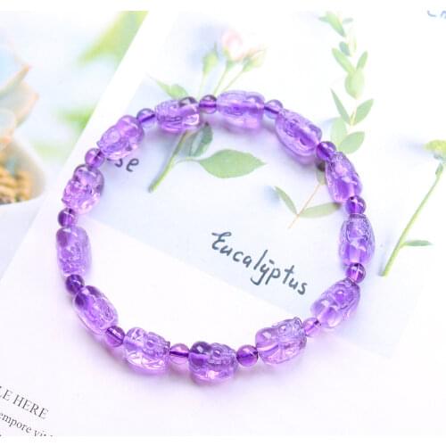 Genunine Natural Purple Amethyst Quartz Pi Xiu Bracelet Gemstone 10x8mm Clear Round Beads Women Men Crystal AAAAA