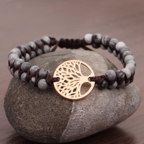 Natrul Stone With Tree Charm Bracelets Women Handmade String Braided Bracelets Yoga Friendship Lover Bracelet