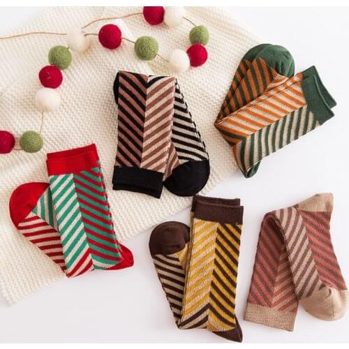 High Quality Colorful Striped Womens Socks Cozy Warm Autumn Winter Socks Cotton Breathable Girls Casual Harajuku Sock Socken