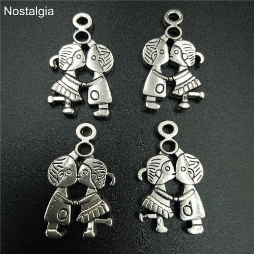 Nostalgia 10Pcs Romantic Boy And Girl Kissing Love Charm Pendant Tibetan Jewelry 27*16MM