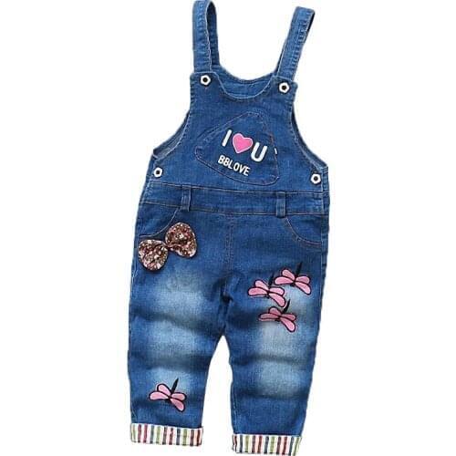 2021 New Girls Fashion Denim Overalls Cute Pocket Jeans For Little Girls 1-5 Years Old Childrens Clothing Pants Brand