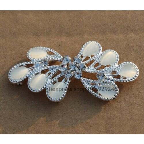 Fashion new arrival opal rhinestone combined hasp for garments flower shape silver metal buckle for clothes fur coat accessory
