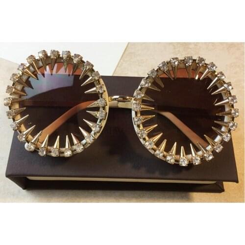 New Luxury Brand Oversized Sunglasses round Diamond Sun glasses For Women Retro Big Frame Shades Female Pink Sunglass FML