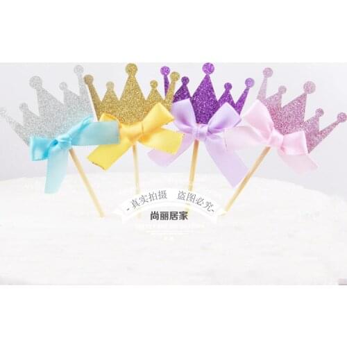 New 4 Pcs/lot Gold Princess Crown Glitter Cupcake Topper Birthday Cake Topper for Boys Girls Birthday Party Cake Decorations