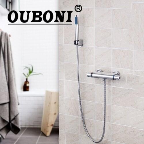 OUBONI Bathroom Thermostatic Rainfall Shower Faucet Bathtub Shower Water Tap Shower Set Faucet Mixer Tap Round Head