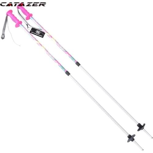 Catazer 1 Pair Extension Type Foldable Ski Snow Poles Foldable Ski Pole Cane 70~105cm Snowboard Sticks for Children