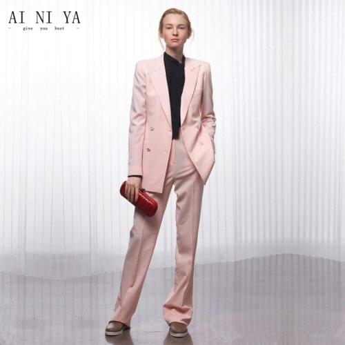 Jacket+Pants Women Business Suits Pink Double Breasted Female Office Uniform Ladies Formal Trouser Suit 2 Piece Set Custom