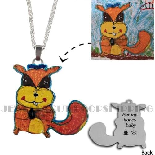 Personalized Childrens Drawing Necklace Custom LOGO Hand Painted 925 Sterling Silver necklace for family memory Gifts