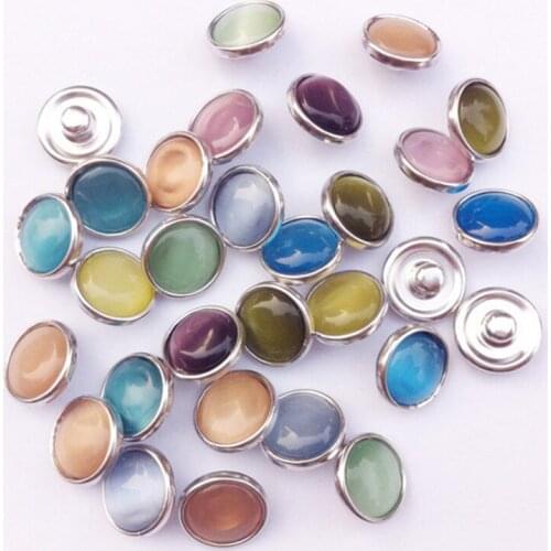 100 Pieces Petite 12mm Cat Eye Snap Charm Button Copper Base Opal Imitation Colors Mix Wholesale