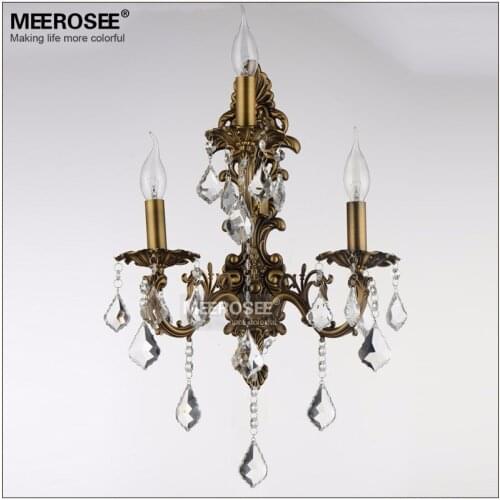 Luxurious 3 Lights Crystal Wall Lamp Brass Color Wall Sconces Lights Wall Bracket Lighting for Living room Bedroom Free Shipping
