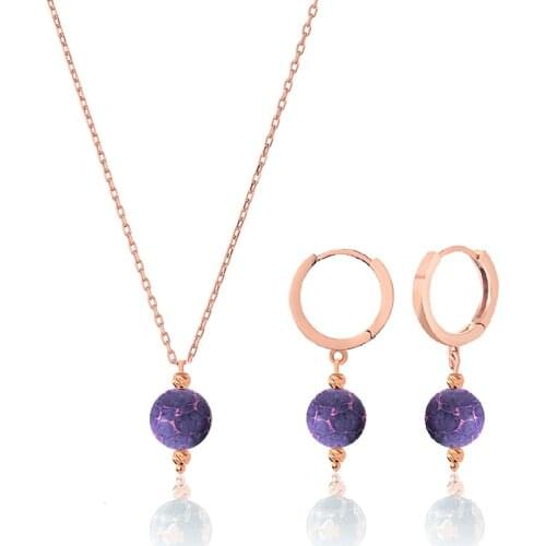 Stylish Womens 925 Sterling Silver Jewelry Purple Varasit Rose Gold Plated Necklace Shipping Jewelry Sets