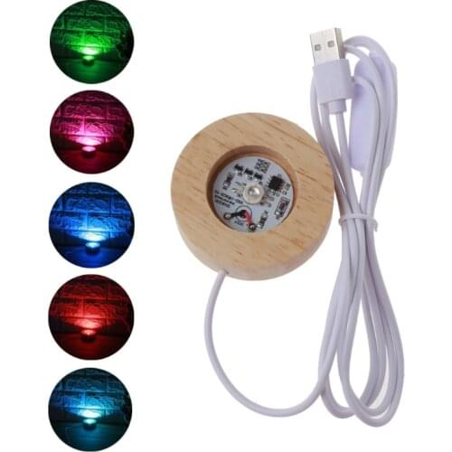 Handmade LED Wood Resin Display Base Round Wooden Night Base Resin Ornament Stand DIY Night Light Resin Art Crafts