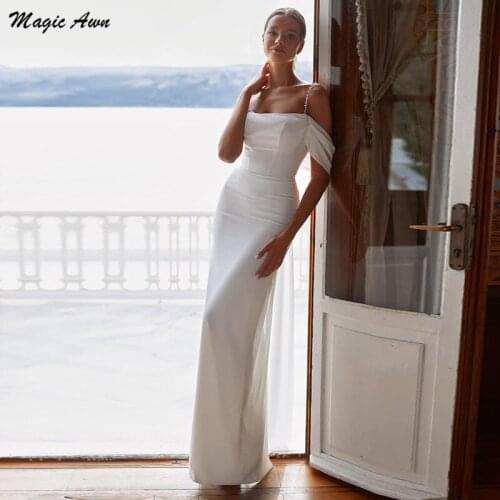 Magic Awn Sexy Mermaid Wedding Dresses Back Split Beaded Spaghetti Straps Bodice Satin Boho Mariage Gowns Abito Da Sposa 2021
