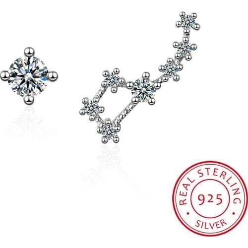 925 Sterling Silver Cubic Zirconia Big Dipper Asymmetric Stud Earrings For Women Romantic Lady Fashion Jewelry