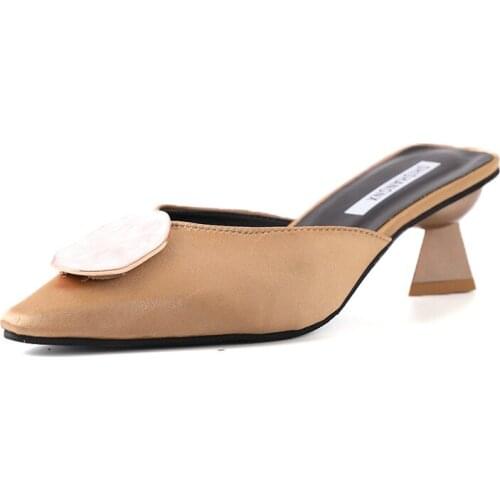 Womens Slippers 2019 Summer New Muller Shoes Solid Fashion Cotton Fabric Flip Flops Mid Heel Outdoor Ladies Slipper