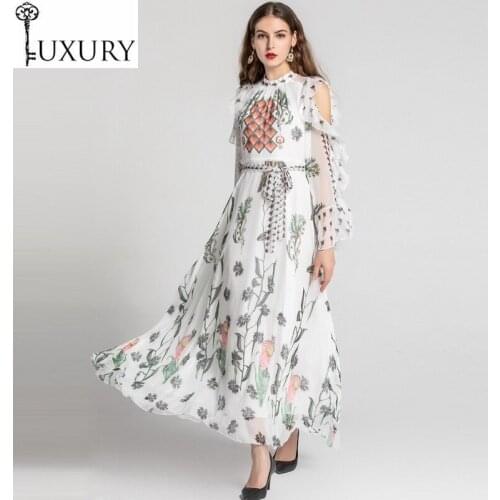 High Fashion 2020 Spring Quality Women Beautiful Flower Print Sexy Off Shoulder Long Maxi Dress Bohemian Beach Ladies
