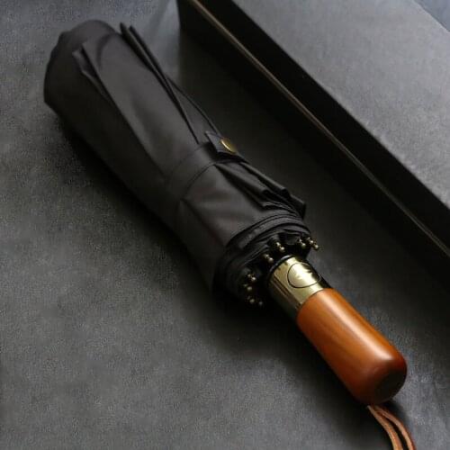 Ten-bone Plus Size Double-layer Wind-resistant Umbrella Mori Retro Simple Three-fold Automatic Business Folding Umbrella
