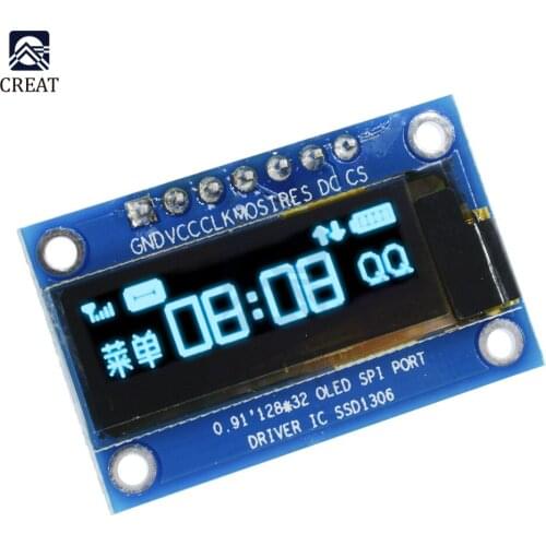 0.91 Inch SPI 128x32 Blue Digital OLED LCD Display DIY Module SSD1306 Driver IC DC 3.3V-5V For Arduino PIC Board Diy