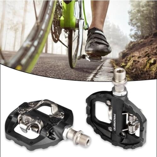1pair Mountain Bike Single Side Flat/SPD Self-Locking Pedals And SPD Bearing Flat Lock Shoe Pedal Cleats Concave Stable Platform