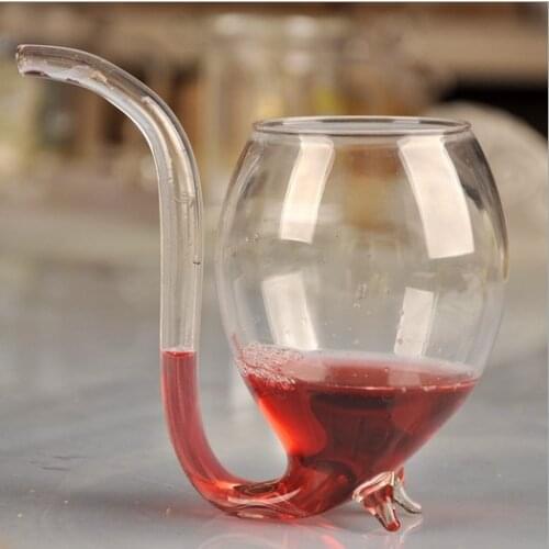 1PC 300ML Crystal Night Big Size Wine Glass With Build-in Straw Devil Drinking Cup 11oz Bar Set Hot Selling JY 1175