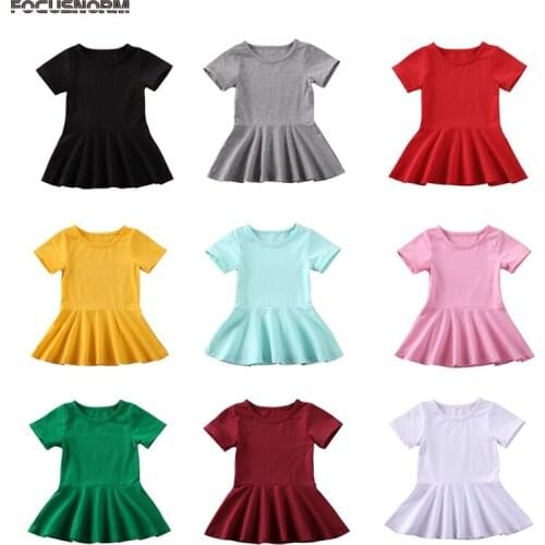 10 Colors Summer Cute Kids Baby Girls Dress Solid Ruffles Short Sleeve Mini A-Line Dress