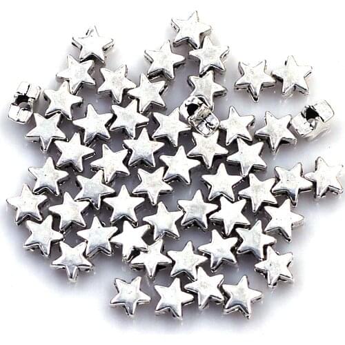 100Pcs Spacer Beads Tiny Star Zinc Metal Alloy Silver Tone For Charms Bracelets Jewelry DIY Making Findings 6x6mm