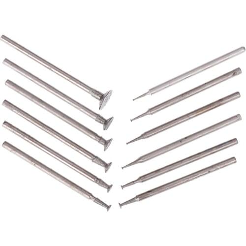 12Pcs/lot 2.3 Shank Diamond Grinding Burr Needle Point Engraving Carving Polishing Glass Jade Stone Drill Bit Rotary Tool Set