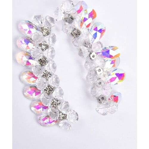 2pcs 3.5*11cm crystal 3D shoe flower glass rhinestone brooch patch sew on clothing princess shoes jewelry DIY decor Accessories
