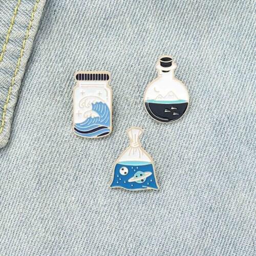 2021 New Blue Nature Enamel Pin Ocean Mountain Universe Brooches Bag Lapel Pin Cute Cartoon Badge Jewelry Gift For Kid Friends