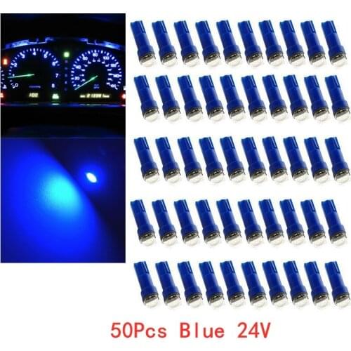 50Pcs T5 5050 1SMD 24V Blue Blubs Wedge Dashboard LED Lights Bulbs Car Lnstrument Indicator AC Lamp Auto Interior Accessories