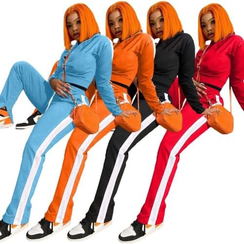 65TK6113 Autumn Winter Women Casual Patchwork Split Sports Two Piece Set Top and Pants Tracksuit Sweatsuit Outfits Joggers Hot