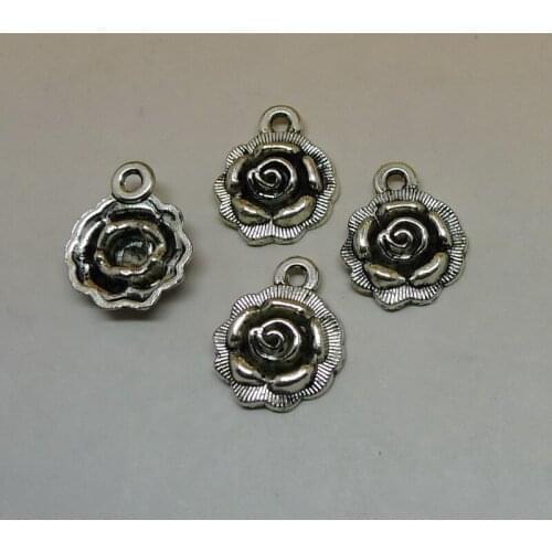 ALYMMO 8Pcs/lot Antique Silver Tiny Rose Flower Charms 14x18mm Flower Pendant for Bracelet Earring Jewelry Making