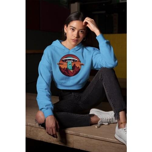 Angemiel Wear Human Spirit Attracting Ufo Blue Short Hooded Sweatshirt