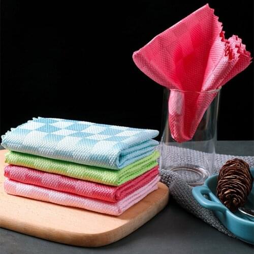 Household Kitchen Dishclothes Oil-Free Cleaning Cloth Kitchen Rag Dishwashing Clothes Cationic Scale Lattice Clothes Glass Clean