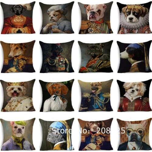 ZENGA European Retro Dog Cushion Cover 45x45cm Linen Vintage Dog Pillow Case For Car Sofa Decorative Pillowcase Pillow Cover