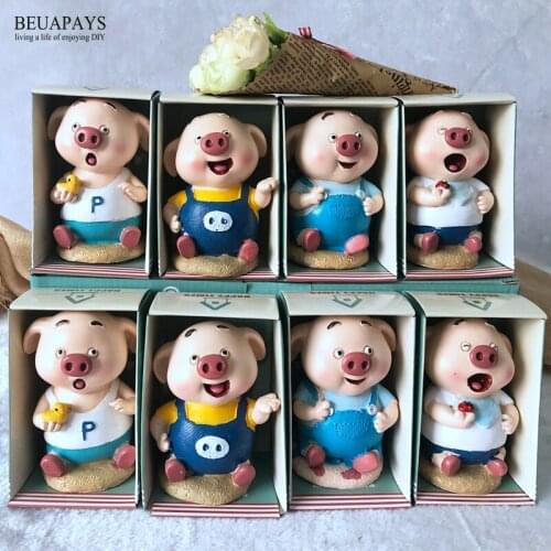 4pcs/set Figurines Miniatures Resin Creative pig birthday gift christmas decoration home furnishing decoration mini student crea