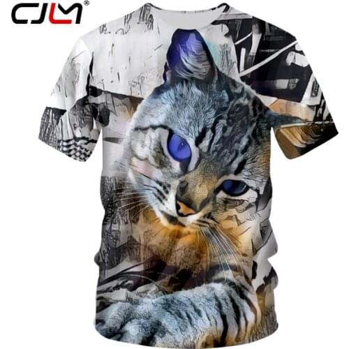 CJLM New Summer T Shirt Short Sleeve O-Neck Tees Tops Workout Clothes Punk Rock Plus Size 3d Print Blue Eyes Cat Tshirt Harajuku