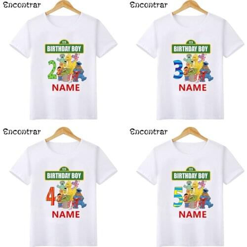 Boys T shirt 1 2 3 4 5 6 7 8 9 Years Birthday The Sesame Street Cookie Monster and Elmo Kids T-shirts Baby Party Clothes,HKP2493