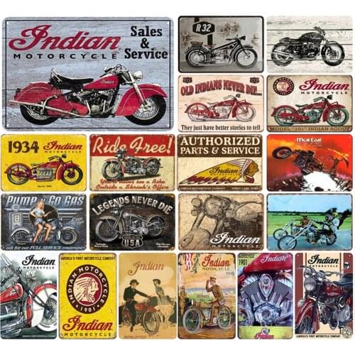 Indian Motorcycle Sales&Service Vintage Metal Poster Americas First Motorcycle Company Garage Retro Decoration Tin Plate Sign