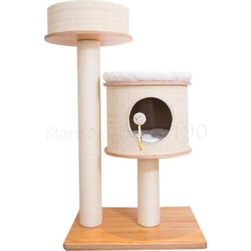 Solid wood cat nest cat tree one cat climbing frame four seasons cat scratching post cat castle cat rubbing sisal bucket