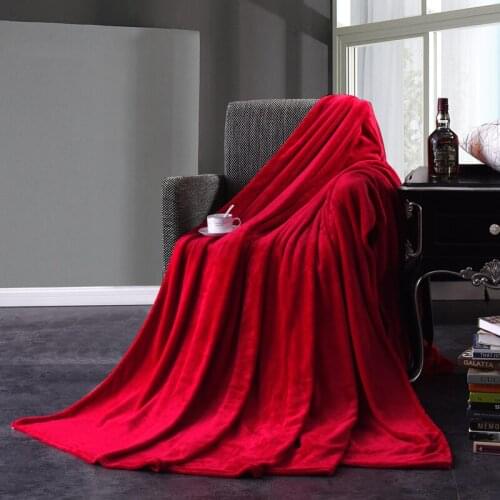 Red Flannel Blanket Soft Throw Blanket On Sofa Bed Plane Travel Plaids Adult Home Textile Solid Color Blanket Travel Blanket43