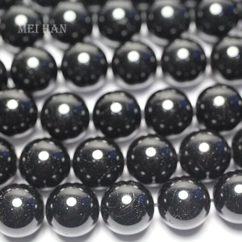 Meihan Free shipping natural 14mm black tourmaline smooth round loose beads gem stone for jewelry making design