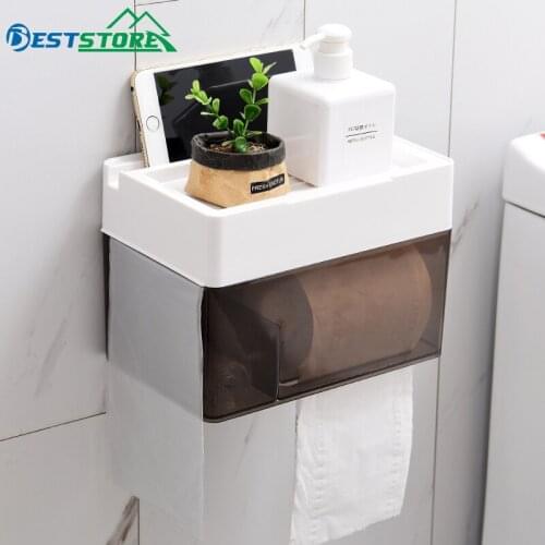Adhesive Multi-function Bathroom Toilet Paper Holder Shelf Tissue Box Waterproof Holder