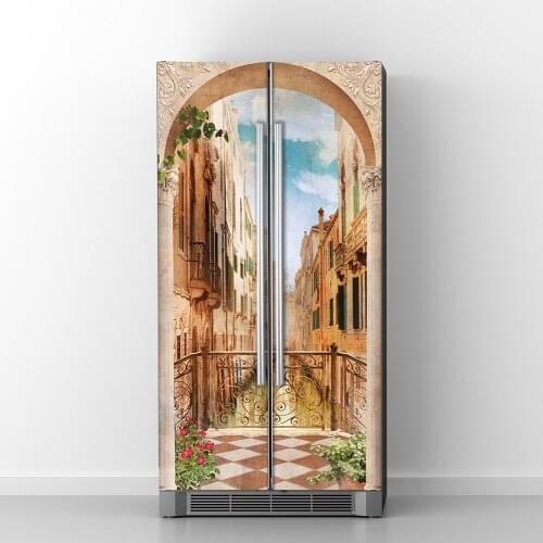 Refrigerator and Door Sticker Venice Balcony View Door Household wallpaper Stickers Bedroom Parlor Corridor Door Decoration
