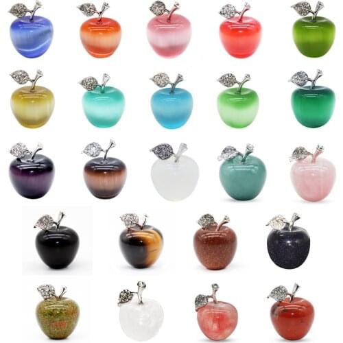 Natural Stone Cat Eye Apple Decorative Crystal Quartz 30MM Big Size Apple Home Decoration Christmas Gift 23 Colors GP001