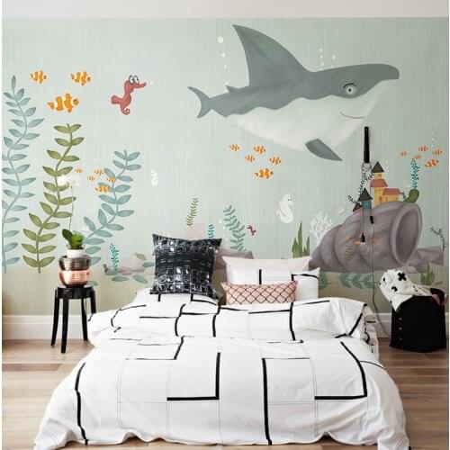 Newest 3d Seaweed whale Wall Photo Mural for Kids Room Kindergarten 8d wall Mural Cartoon Underwater world Wallpaper Mural
