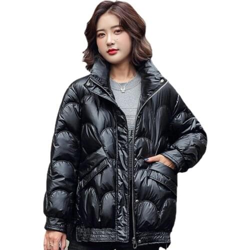 2021 New Winter Jackets Warm Parkas Glossy Down Cotton Jacket Basic Coats Cotton Padded Female Casual Parka Overcoat Outwear