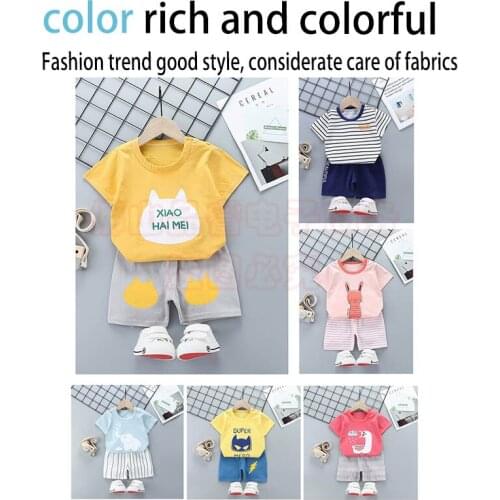 New cute childrens short-sleeved suits, summer suits for boys and girls, cotton T-shirts, baby clothes, childrens clothes