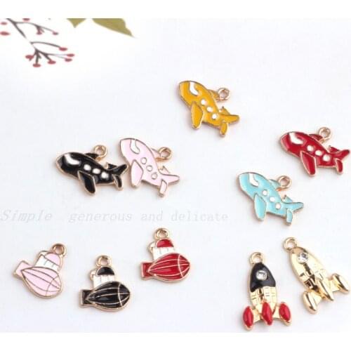 New style 50pcs/lot alloy drop oil cartoon airplane/rocket shape floating locket charms diy jewelry earring pendant accessory