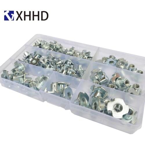 Zinc Plated Four Claws Metric Thread Nut T- Nut Tee Nut Blind Pronged Furniture Hardware Set Assortment Kit Box M4 M5 M6 M8